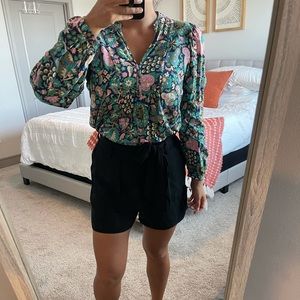 LOFT long sleeve floral/paisley V-neck blouse